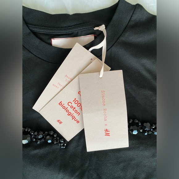 Simone Rocha x HM Beaded Appliquéd T-shirt Cotton Black Limited Edition XS NWT - Picture 14 of 15